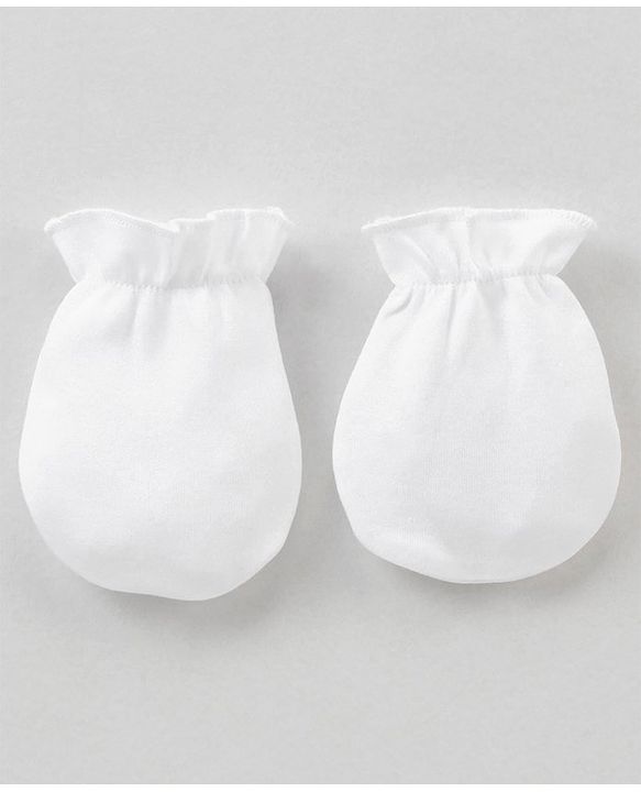 Babyhug 100% Cotton Solid Mittens Set Pack of 3 - White