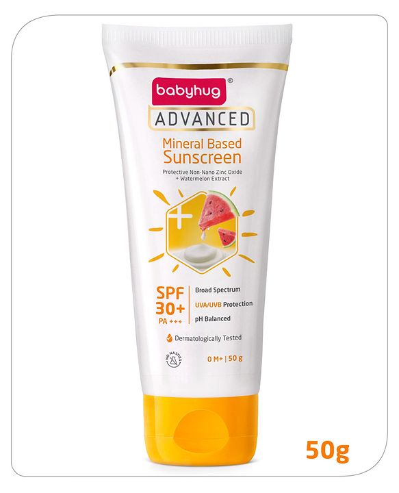 Babyhug Advanced Mineral Based Sunscreen with SPF 30 + & PA+++ & Broad Spectrum Protection and No White Cast - 50 g