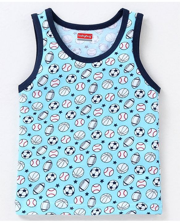 Babyhug 100% Cotton Knit Sleeveless Sando & Shorts Set Football Print - Navy