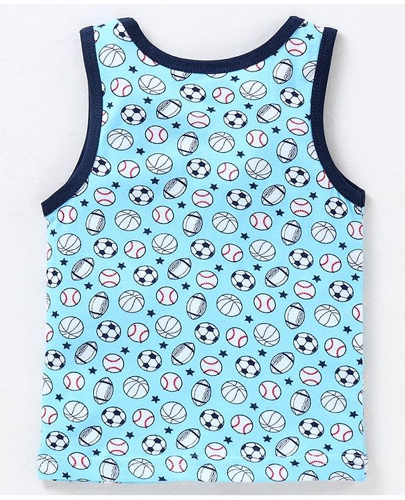 Babyhug 100% Cotton Knit Sleeveless Sando & Shorts Set Football Print - Navy