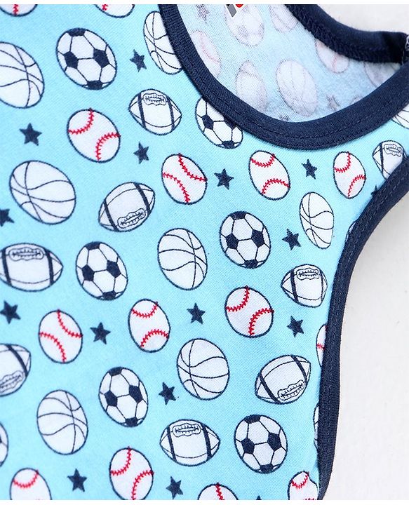 Babyhug 100% Cotton Knit Sleeveless Sando & Shorts Set Football Print - Navy