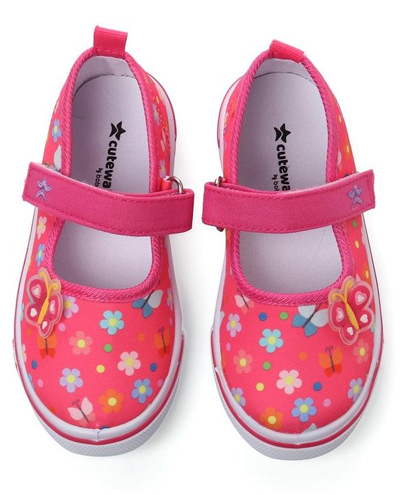 Cute Walk by Babyhug Casual Shoes with Velcro Closure Floral Print - Pink