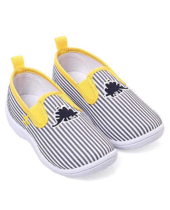 Cute Walk by Babyhug Slip On Casual Striped Shoes with Dino Patch - Yellow