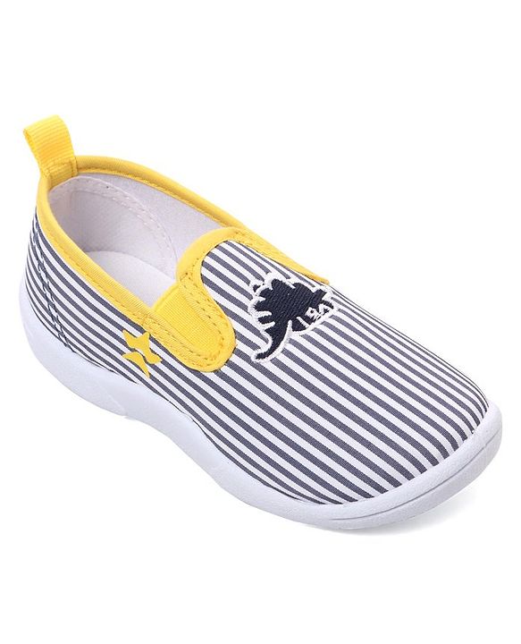 Cute Walk by Babyhug Slip On Casual Striped Shoes with Dino Patch - Yellow