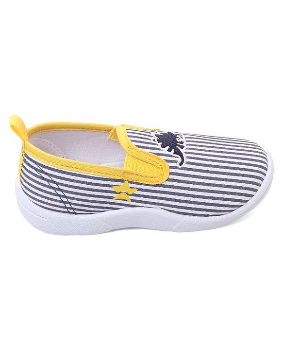 Cute Walk by Babyhug Slip On Casual Striped Shoes with Dino Patch - Yellow