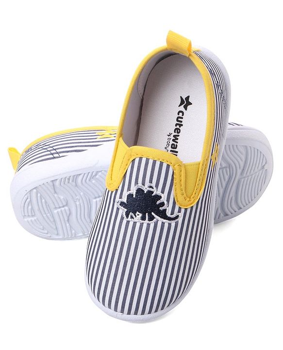 Cute Walk by Babyhug Slip On Casual Striped Shoes with Dino Patch - Yellow