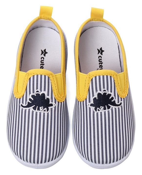 Cute Walk by Babyhug Slip On Casual Striped Shoes with Dino Patch - Yellow