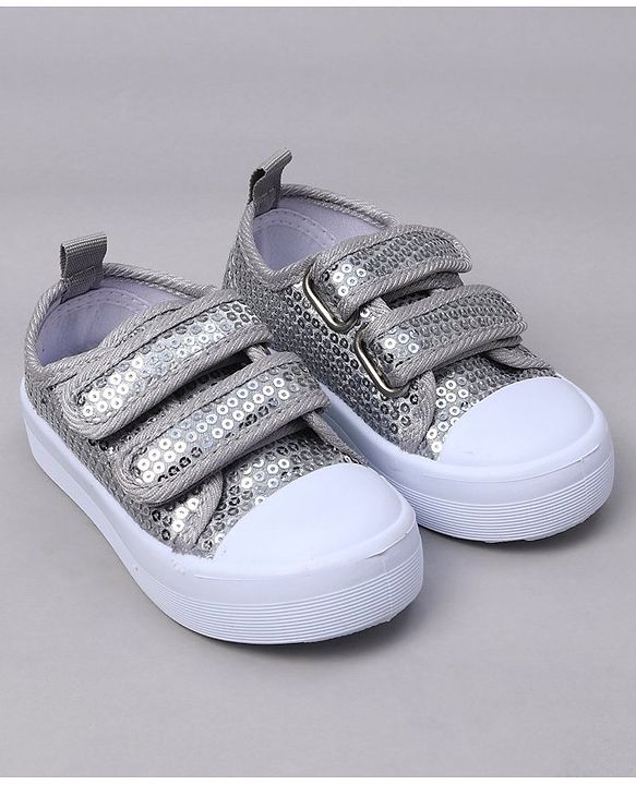 Cute Walk by Babyhug Casual Shoes with Velcro Closure & Sequins Detailing - Sliver