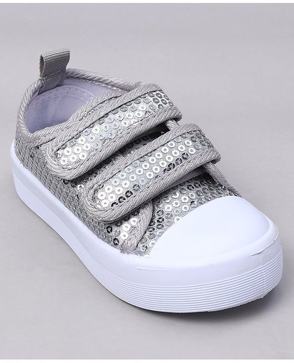 Cute Walk by Babyhug Casual Shoes with Velcro Closure & Sequins Detailing - Sliver