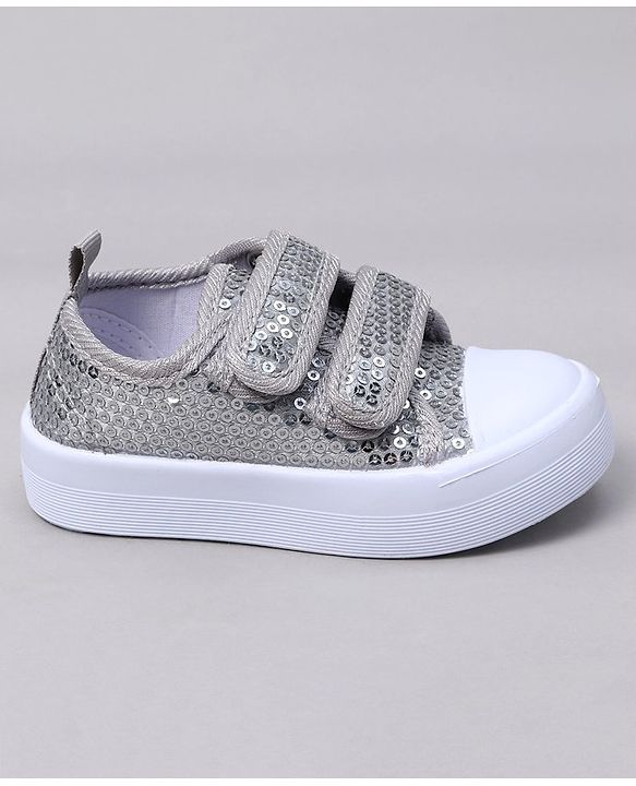 Cute Walk by Babyhug Casual Shoes with Velcro Closure & Sequins Detailing - Sliver