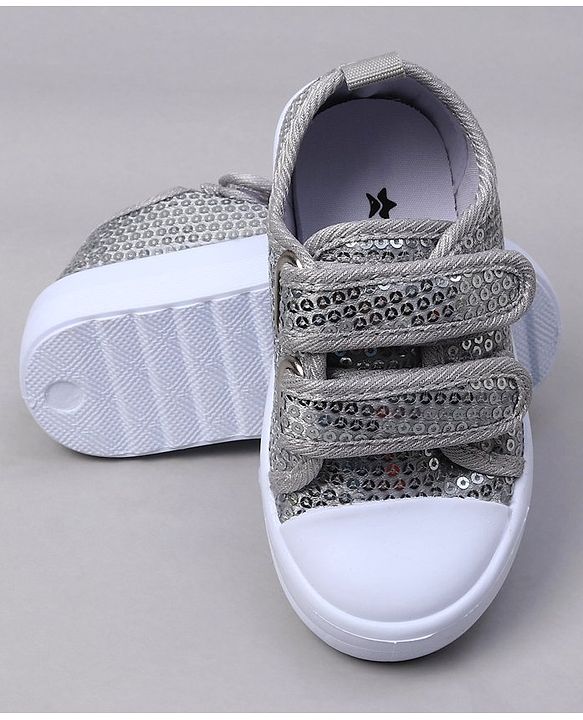 Cute Walk by Babyhug Casual Shoes with Velcro Closure & Sequins Detailing - Sliver