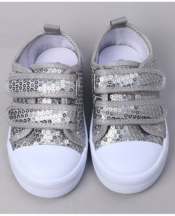 Cute Walk by Babyhug Casual Shoes with Velcro Closure & Sequins Detailing - Sliver