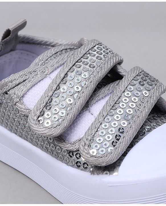 Cute Walk by Babyhug Casual Shoes with Velcro Closure & Sequins Detailing - Sliver