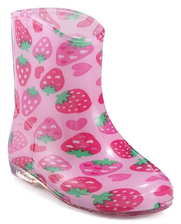 Cute Walk by Babyhug Slip On Strawberry Printed Gumboots - Pink