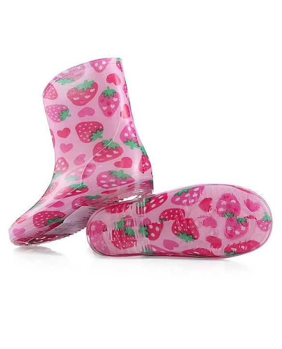 Cute Walk by Babyhug Slip On Strawberry Printed Gumboots - Pink