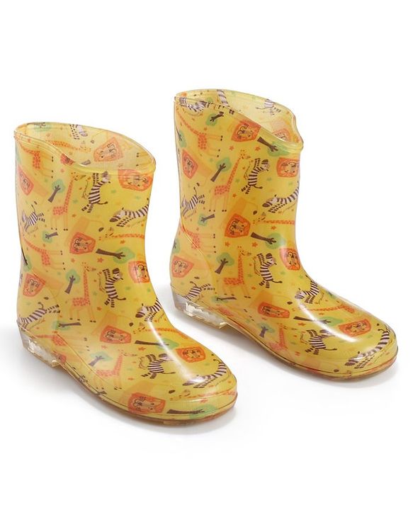 Cute Walk by Babyhug Slip On Wild Animals Printed Gumboots  - Yellow