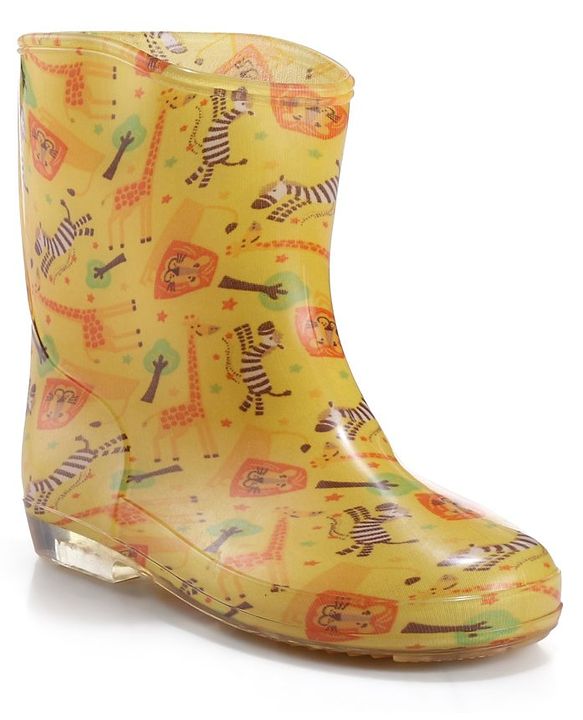 Cute Walk by Babyhug Slip On Wild Animals Printed Gumboots  - Yellow