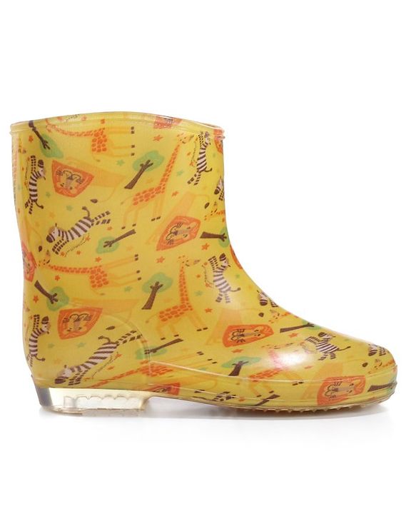 Cute Walk by Babyhug Slip On Wild Animals Printed Gumboots  - Yellow