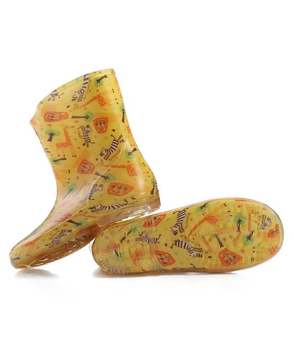 Cute Walk by Babyhug Slip On Wild Animals Printed Gumboots  - Yellow