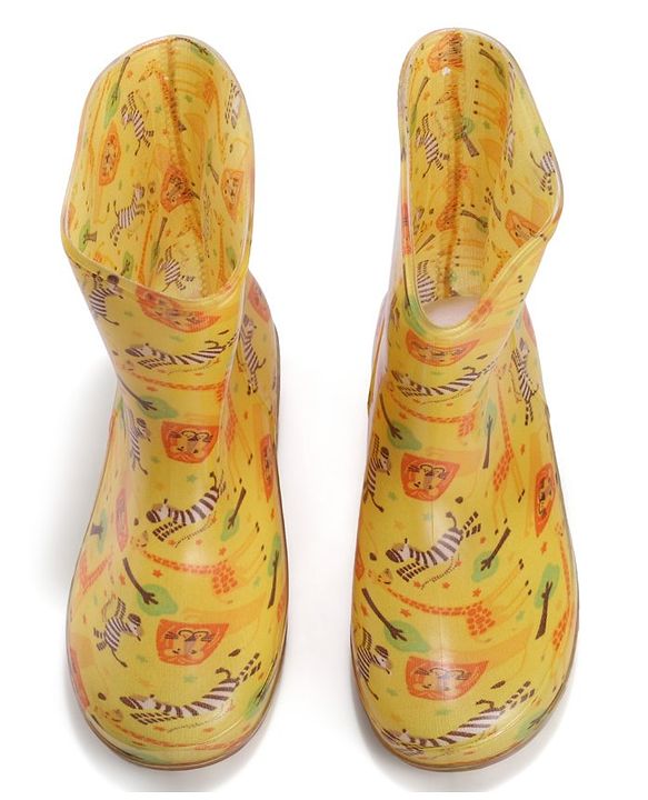 Cute Walk by Babyhug Slip On Wild Animals Printed Gumboots  - Yellow