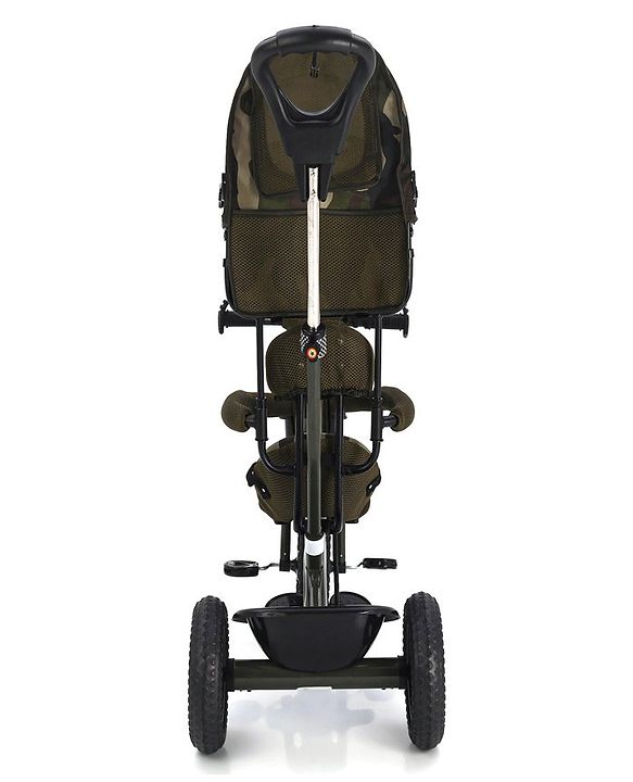 Babyhug Plug & Play Apache Tricycle with Parental Handle and Printed Canopy Military Theme - Green