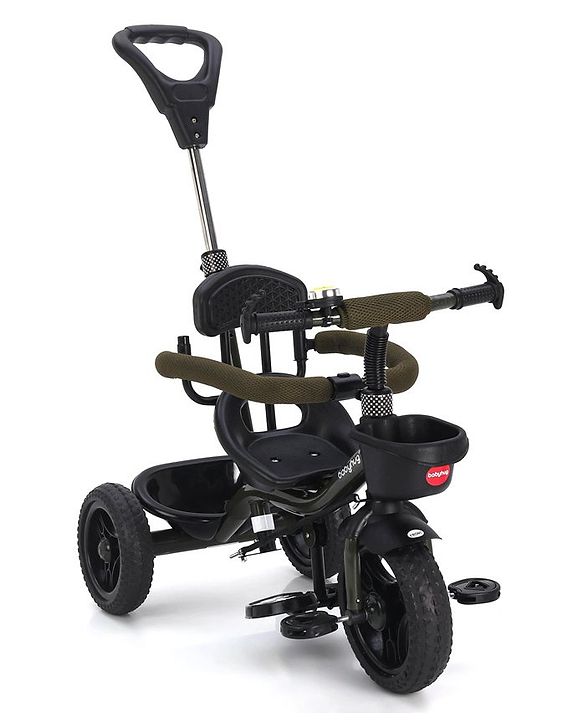 Babyhug Plug & Play Apache Tricycle with Parental Handle and Printed Canopy Military Theme - Green