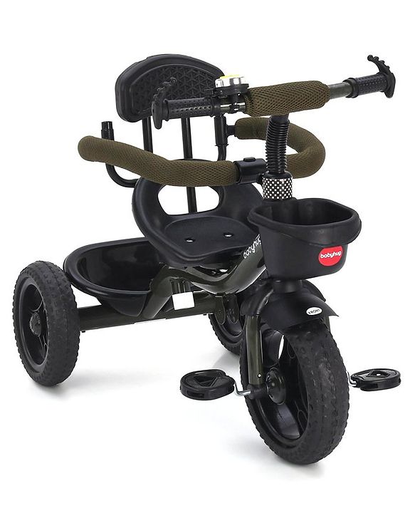 Babyhug Plug & Play Apache Tricycle with Parental Handle and Printed Canopy Military Theme - Green