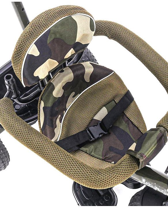 Babyhug Plug & Play Apache Tricycle with Parental Handle and Printed Canopy Military Theme - Green