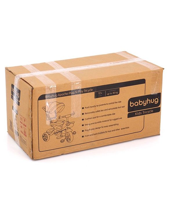Babyhug Plug & Play Apache Tricycle with Parental Handle and Printed Canopy Military Theme - Green