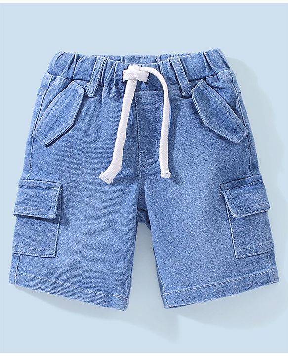 Babyhug Cotton Lycra Half Sleeves T-Shirt & Denim Shorts Set Football Print - Multicolor & Blue