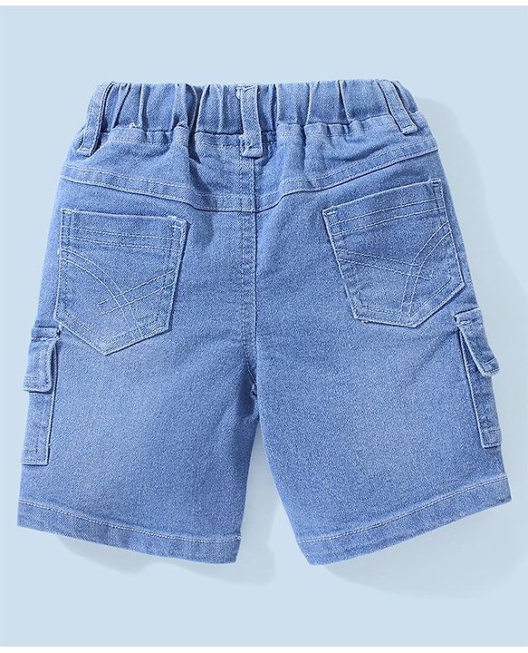 Babyhug Cotton Lycra Half Sleeves T-Shirt & Denim Shorts Set Football Print - Multicolor & Blue