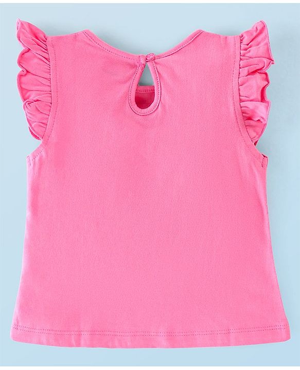 Babyhug Cotton Half Sleeves Tee With Elephant Graphics & Frill Detailing- Pink