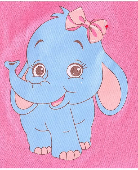 Babyhug Cotton Half Sleeves Tee With Elephant Graphics & Frill Detailing- Pink