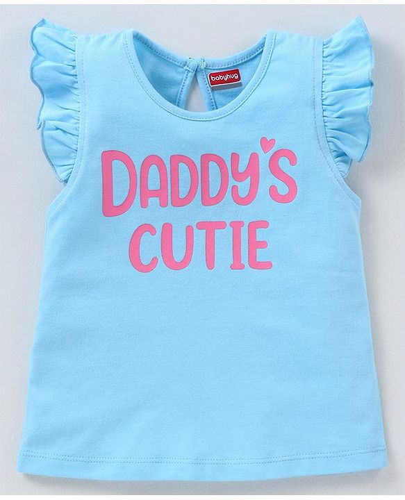 Babyhug 100% Cotton Half Sleeves Tee With Graphics And Frill Detailing - Blue