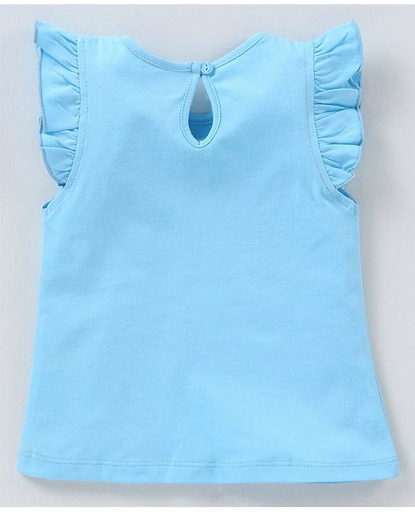 Babyhug 100% Cotton Half Sleeves Tee With Graphics And Frill Detailing - Blue