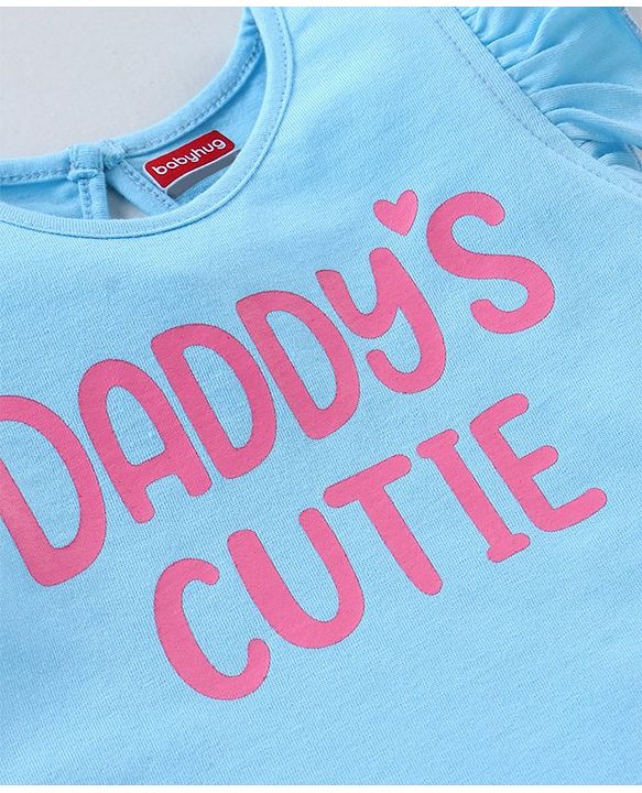 Babyhug 100% Cotton Half Sleeves Tee With Graphics And Frill Detailing - Blue