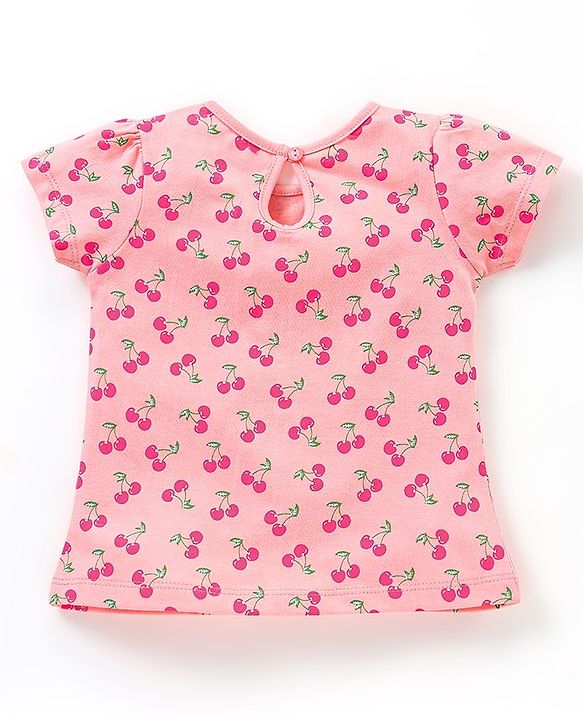Babyhug 100% Cotton Half Sleeves Tee Cherry Print - Peach