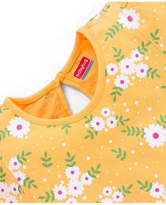 Babyhug 100% Cotton Cap Sleeves Tee with Floral Print - Yellow