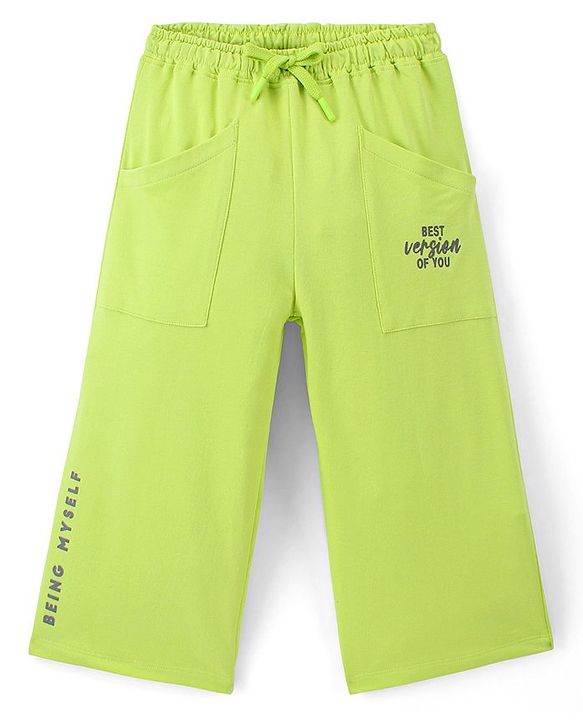 Pine Kids Cotton Ankle Length Pant with Placement Print - Green