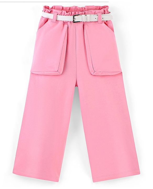Pine Kids Cotton Knit Ankle Length Trouser with Belt - Pink
