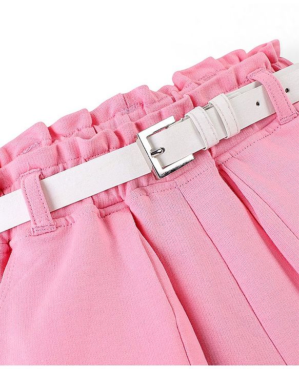 Pine Kids Cotton Knit Ankle Length Trouser with Belt - Pink