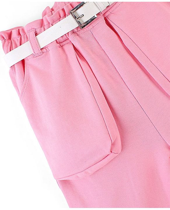 Pine Kids Cotton Knit Ankle Length Trouser with Belt - Pink