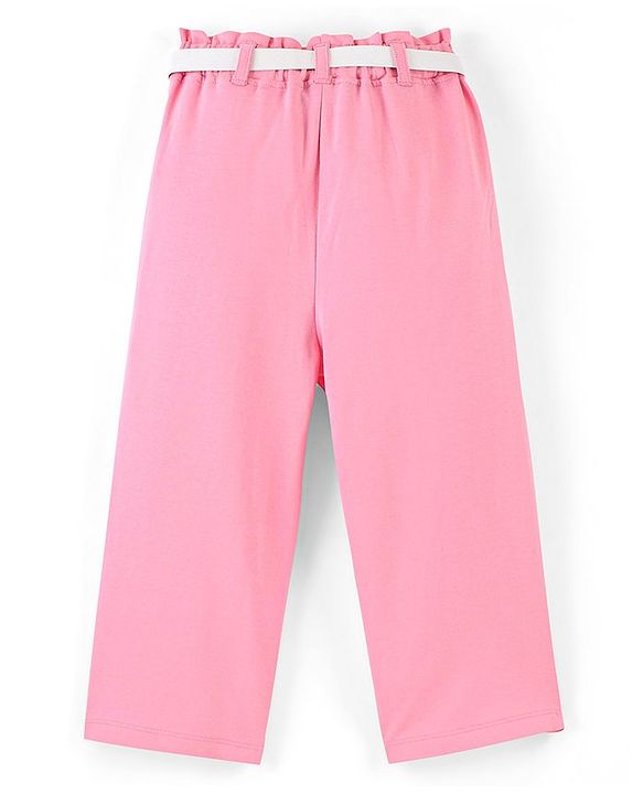 Pine Kids Cotton Knit Ankle Length Trouser with Belt - Pink