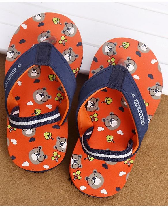 Cute Walk by Babyhug Casual Slip On Flip Flops with Back Strap Beaver Print - Dark Orange