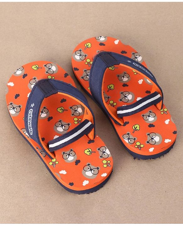 Cute Walk by Babyhug Casual Slip On Flip Flops with Back Strap Beaver Print - Dark Orange
