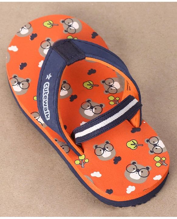 Cute Walk by Babyhug Casual Slip On Flip Flops with Back Strap Beaver Print - Dark Orange