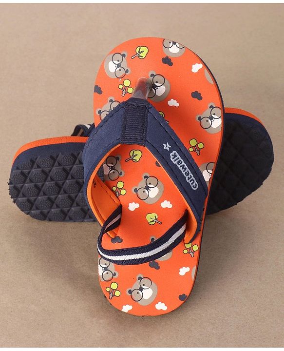 Cute Walk by Babyhug Casual Slip On Flip Flops with Back Strap Beaver Print - Dark Orange