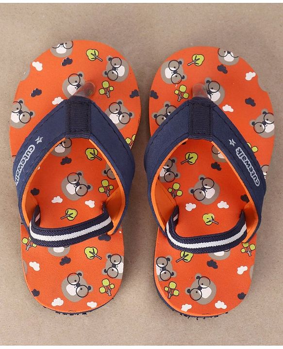 Cute Walk by Babyhug Casual Slip On Flip Flops with Back Strap Beaver Print - Dark Orange