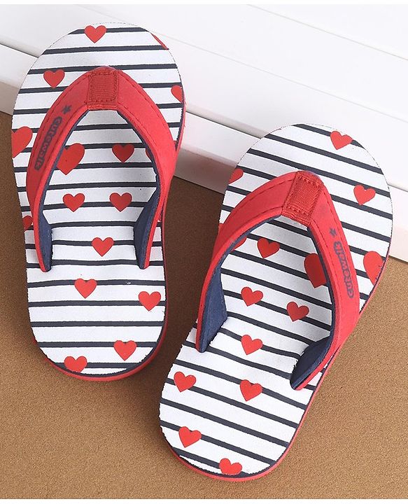 Cute Walk by Babyhug Slip On Flip Flops Heart Print - Red