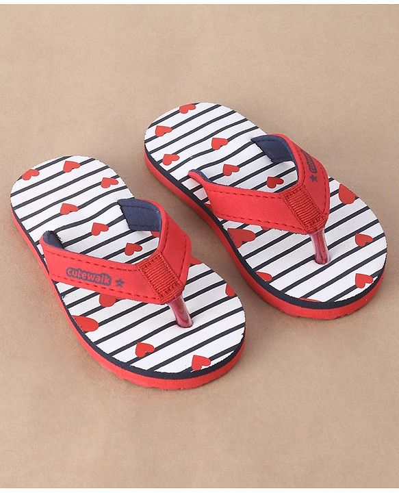 Cute Walk by Babyhug Slip On Flip Flops Heart Print - Red